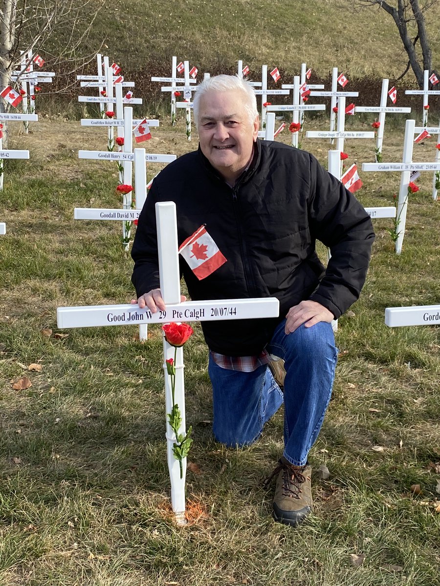 RobynTBraley's tweet photo. Today my wife and I remember her uncle, Wesley Good, who was an ambulance driver with the #CalgaryHighlanders He was killed when his vehicle hit a land mine during the battle of #Caen weeks after #DDay 

He died in no-mans-land trying to retrieve wounded. #Remembranceday2021 https://t.co/jRGhzuR6uw