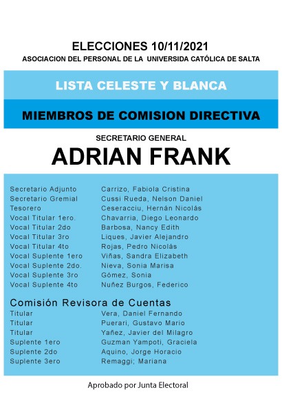 SaltaCgt's tweet photo. #Hoy se llevaron a cabo las elecciones de la Asociación del Personal de la Universidad Católica de Salta (https://t.co/1DzcOaboVX.), oficializandose como lista ganadora la del Cro. Adrian Frank. https://t.co/GoVGU2mARx