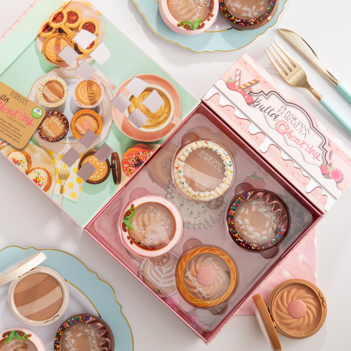 PFCosmetics's tweet photo. All your Butter Cheat Day favorites come together in this limited edition collector’s set of 4 deliciously scented bronzers!  Indulge your senses while giving your skin that gorgeous glow-from-within look you’ve been craving. 

SHOP NOW: https://t.co/2A3qR53wQF
#ButterCheatDay https://t.co/KKpJQp7krZ