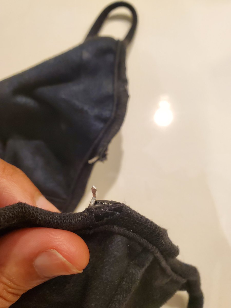 ajaynes's tweet photo. Dear @vogmask - How I love thee! But my son's two masks broke this week. This is dangerous...metal nose wire broke through the piping. These are too expensive to break like this. Help!  #vogmask #kidsmasks https://t.co/n5pasUnl5Y