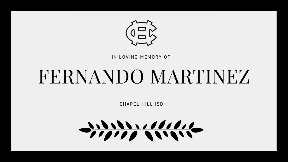 Message from Superintendent Lamond Dean:
Community,
As you may be aware, Chapel Hill ISD has experienced the death of Fernando Martinez, freshman student at Chapel Hill High School, which has affected us deeply.

Read full letter: bit.ly/CHISDNews1