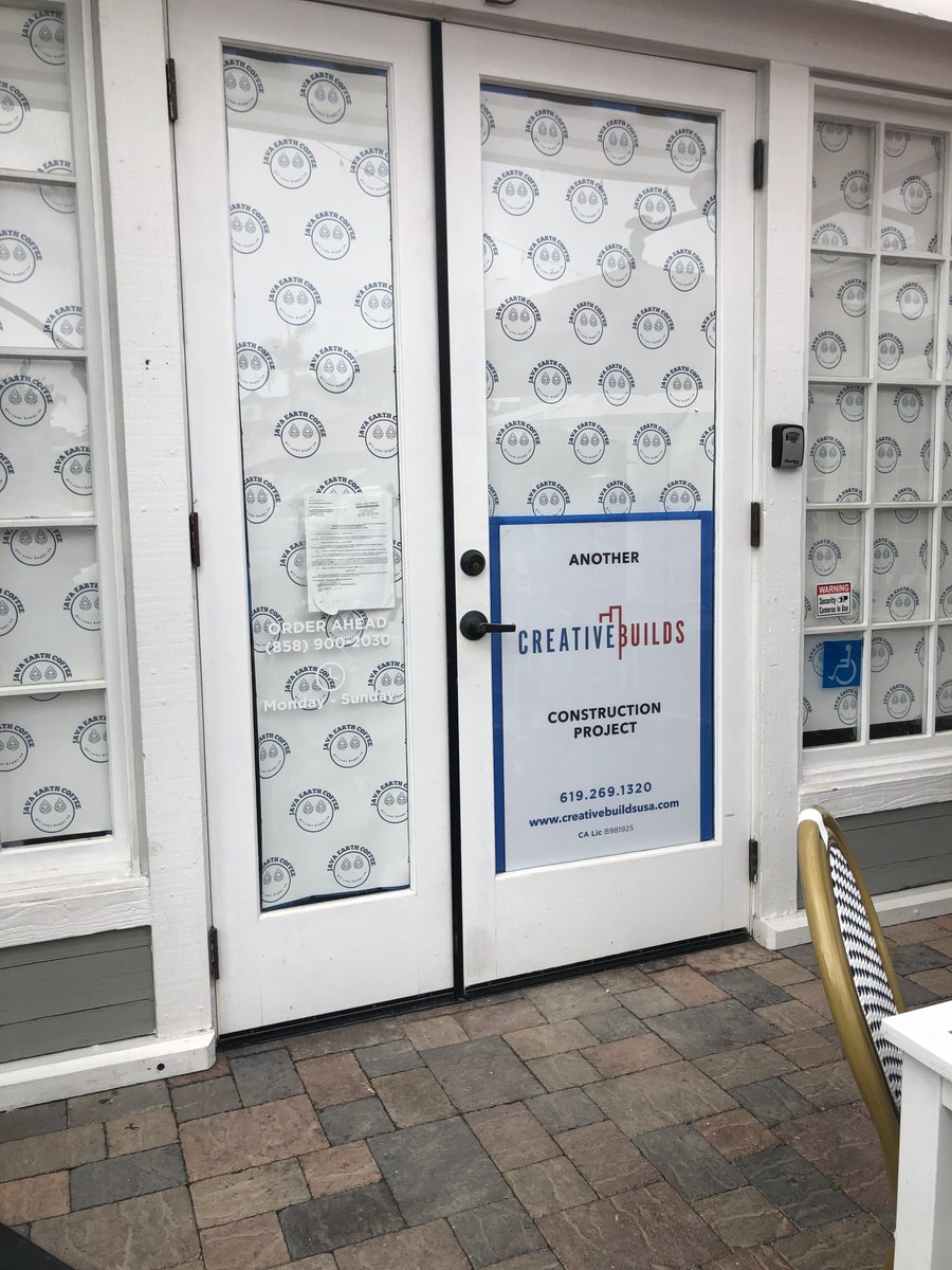 CreativeBuilds1's tweet photo. @javaearthcafe coming soon! Stay tuned to see how this place gets transformed by our team. Thank you very much @JavaEarthCafe for the opportunity to serve you. 
#LaJolla #California https://t.co/y4E2g07LaL