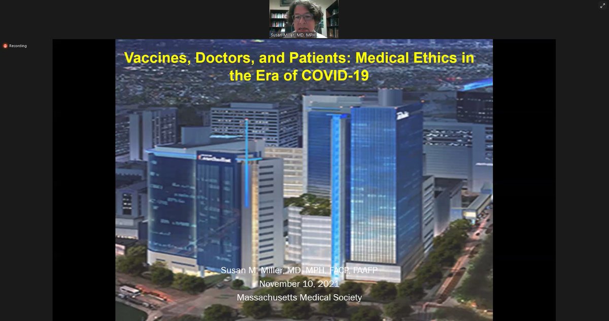 MassMedical's tweet photo. "When you have a conflict between your employees’ autonomy and the patients’ safety, we felt that we had a higher moral obligation to protect the safety of our patients," Dr. Susan Miller of @MethodistHosp says at the #MMSInterim2021 Ethics Forum. https://t.co/oVf2QfIVsS
