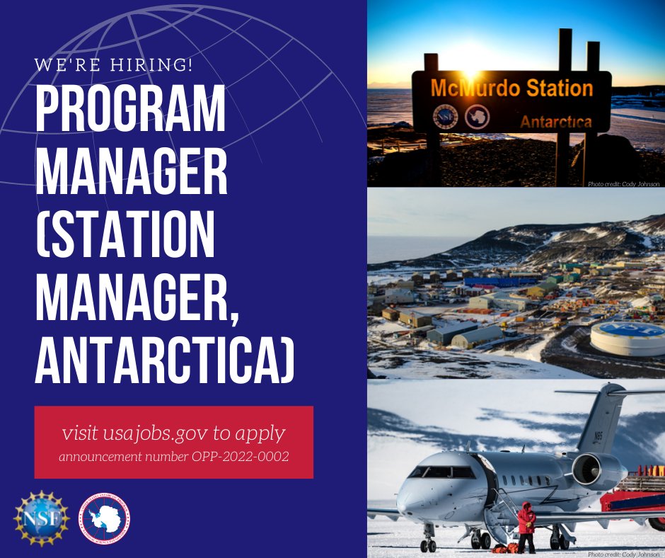 Job alert! .@NSF OPP is searching for a Manager for McMurdo Station to provide on-site day-to-day oversight of the operation of supporting infrastructure and facilities in Antarctica. usajobs.gov/GetJob/ViewDet… #cooljobs #Antarctica #USAP