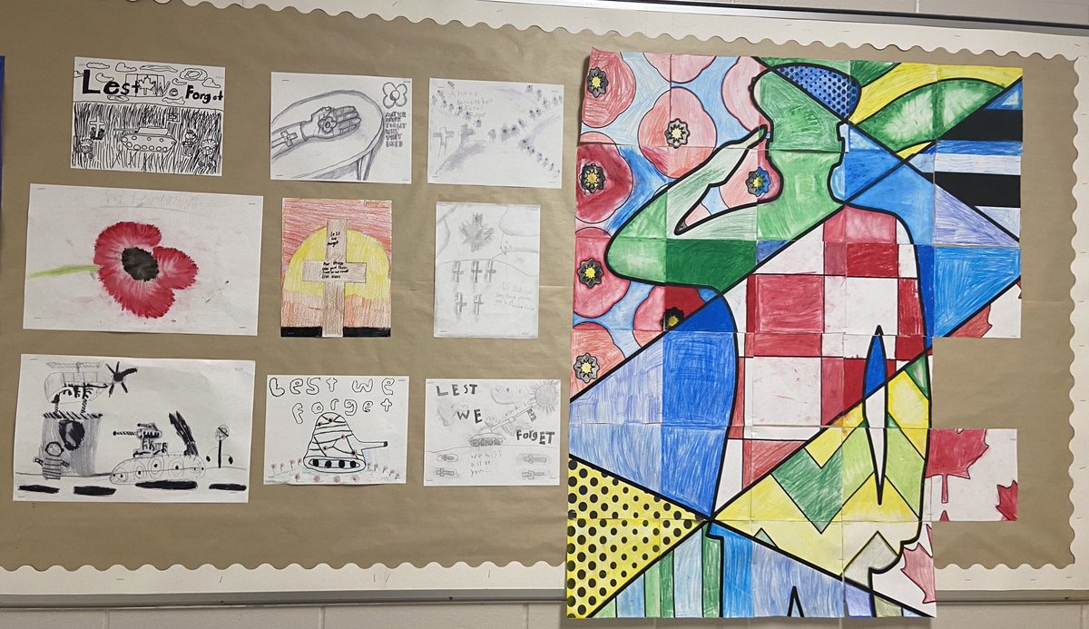 GelowitzBreanne's tweet photo. Some very exuberant pieces of art inspired by popular culture, sense of place &amp; stories of remembrance. We honour the soldiers who fight for our freedom everyday ❤️ @stpaulsyorkton https://t.co/ycurj1QzKe