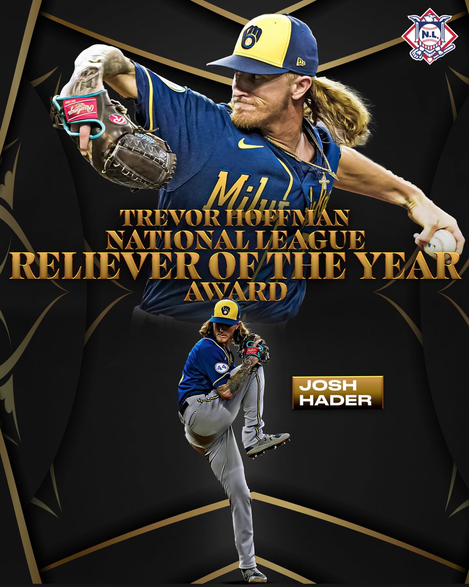 MLB's tweet photo. These two pitchers dominated out of the pen in 2021.

The Mariano Rivera AL Reliever of the Year: Liam Hendriks!
The Trevor Hoffman NL Reliever of the Year: Josh Hader! https://t.co/GjBFc3usg6