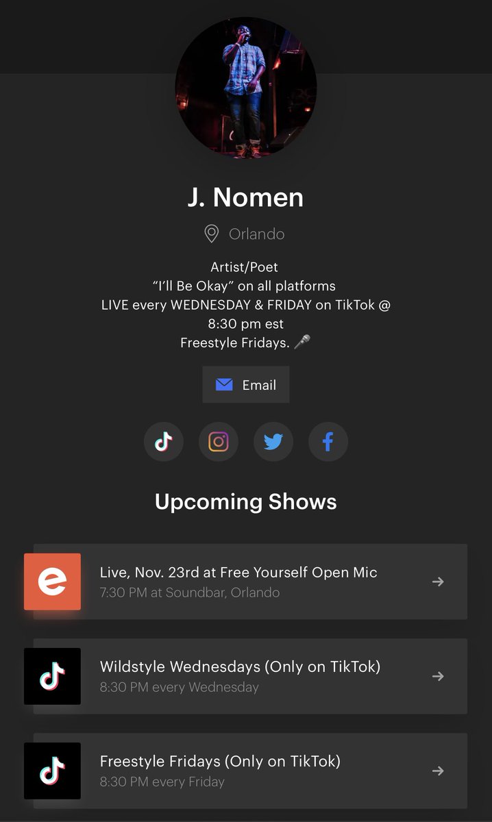 Good evening,

I just wanted to let you know I added a couple upcoming shows to my 
J. Nomen music page. Hope to see you there 🥳! 

solo.to/jnomen #upcomingshow #IndependentArtist