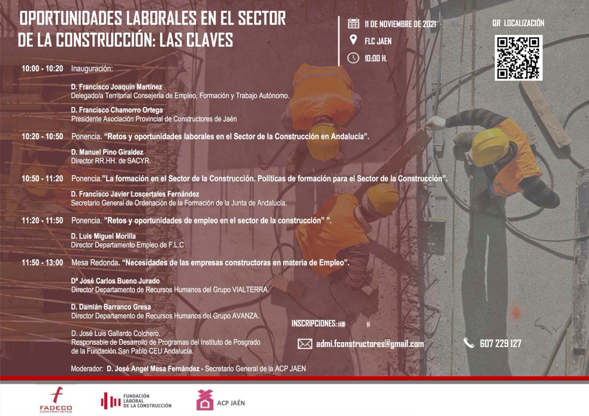 fadecoand's tweet photo. 🗣🗣 Jornada #FADECO: Oportunidades Laborales en el Sector de la #Construcción
📆, Hoy, jueves, 11 de noviembre de 2021
🕙 10 horas
📌 @Fund_Laboral Jaén
🎫 Inscripción presencial gratuita vía mail de la imagen ⤵️
#Andalucía #empresarios https://t.co/gT0kkte87K