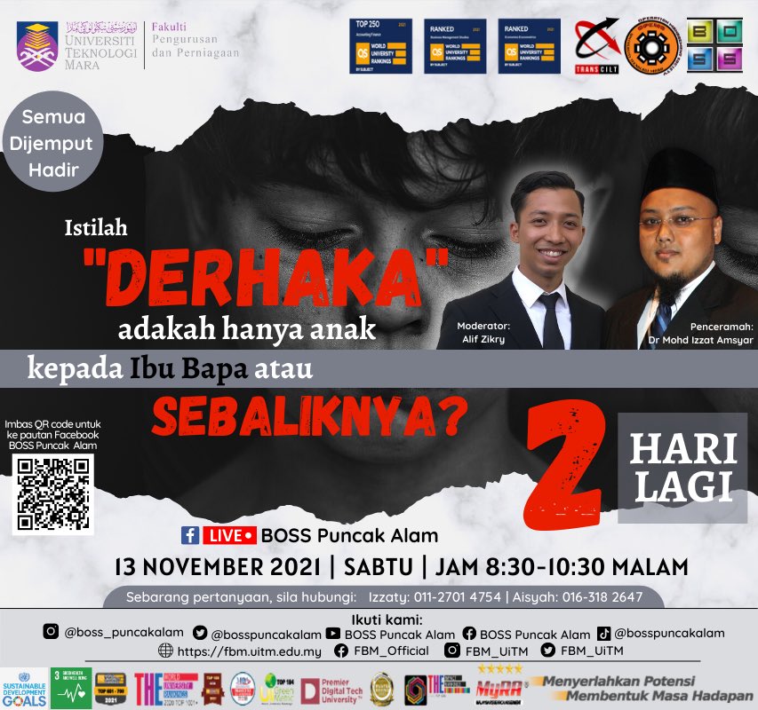 bosspuncakalam's tweet photo. Assalamualaikum &amp; Salam Sejahtera ✨

‼️ 2 HARI LAGI ‼️

Bachelor in Office Systems Society (BOSS) ingin menjemput anda untuk menyertai forum yang akan kami anjurkan🗣
 
*ISTILAH "DERHAKA", ADAKAH HANYA ANAK KEPADA IBU BAPA ATAU SEBALIKNYA?* https://t.co/OuQwDH1JaJ