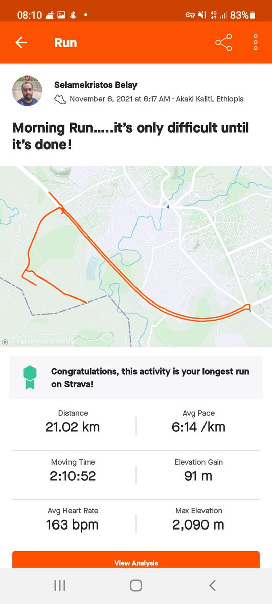 Selamekristos's tweet photo. #running
Ordinary me:3km difficult
Best me:done✅
Ordinary me:5km is a stretch
Best me:come on✅
Ordinary me:ok 10km is too much
Best me:bring it on✅
Ordinary me:21km is impossible
Best me:✅😂
Best me now:42km 🤔
Find the best in you!
#Pacemaking
#Addisrunning
#strava https://t.co/nhqLx6GKKc