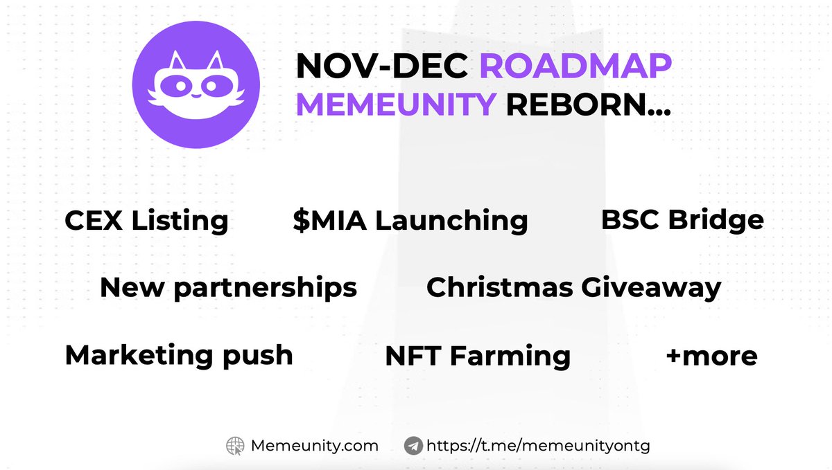 thememeunity's tweet image. Memers, load your bags! The next two months are about to be crazy! Our roadmap is jam-packed with some very exciting news coming soon!🚀

Take a sneak peak at whats coming for November and December👇