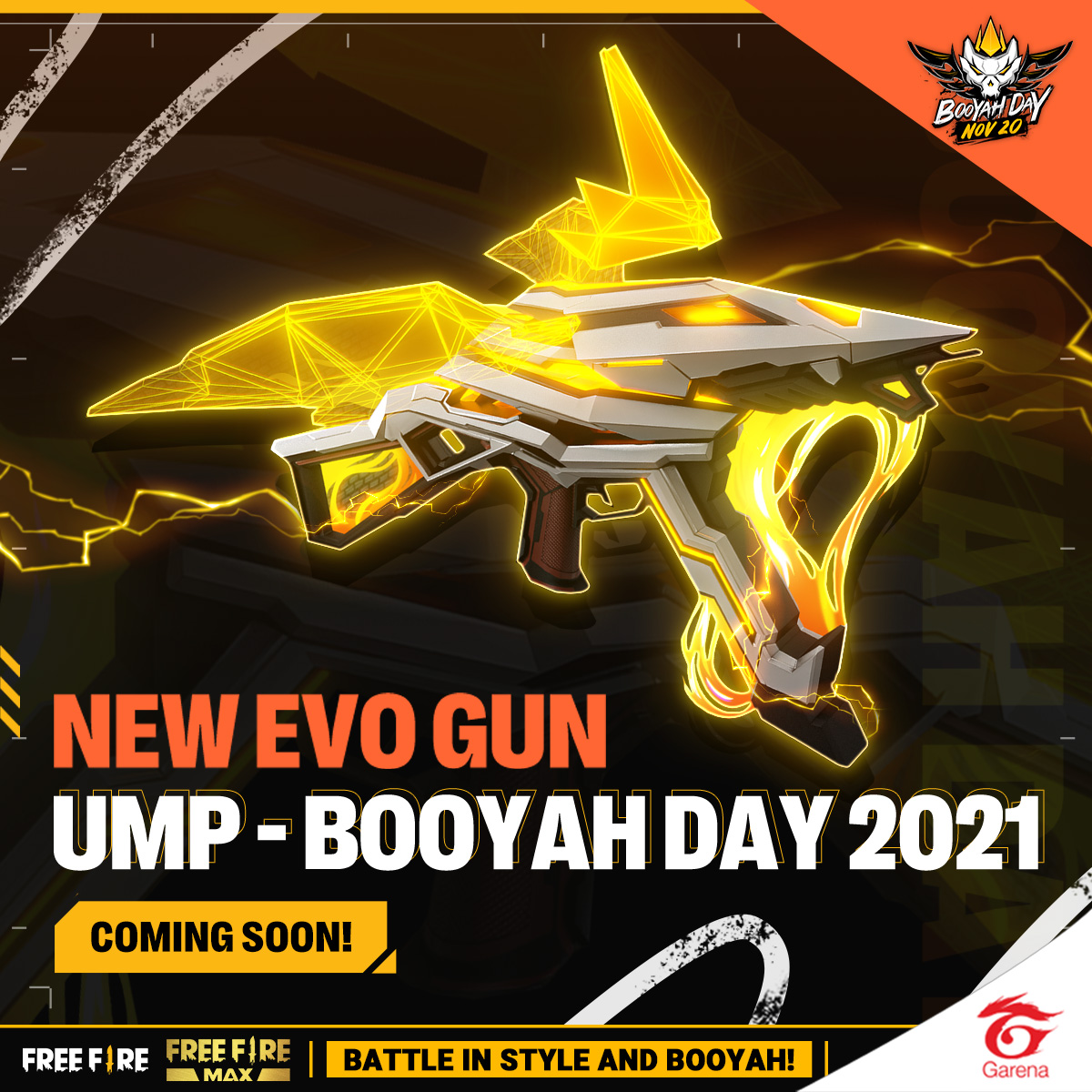 freefireeu's tweet photo. [News] NEW EVO GUN❗

" UMP - BOOYAH DAY 2021 "
- The coolest and greatest gun for BOOYAH!

Are you ready to hold ?
Stay tuned!! 💥

#BOOYAHDay #EvoGun https://t.co/6DhfbGTLKH