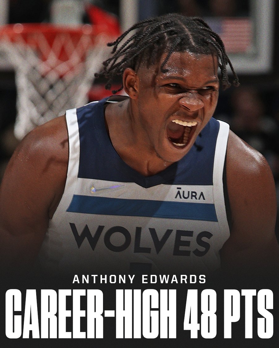 Big night for @theantedwards_ 💪

The only players with more 40-point games before turning 21 are LeBron James, Luka Doncic and Kevin Durant.