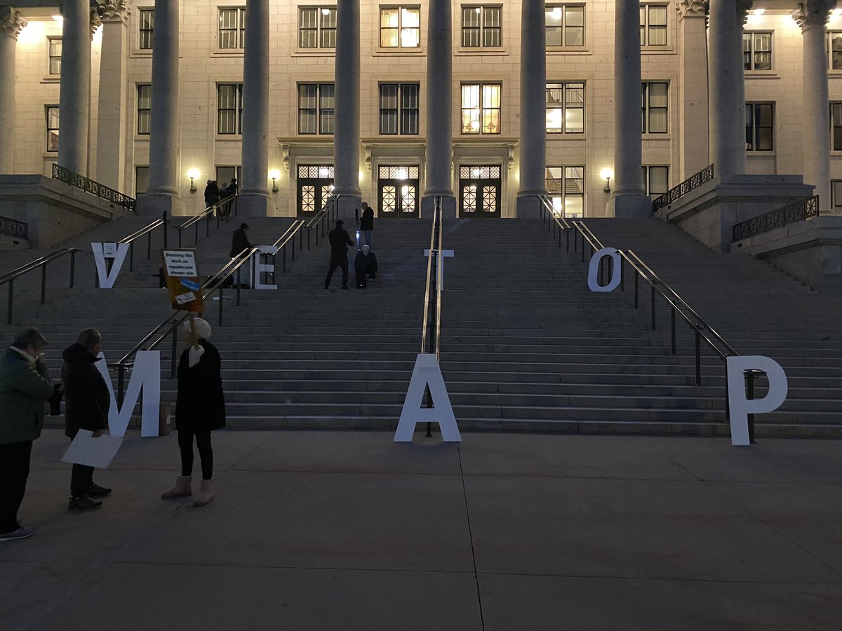 JimSpiewak's tweet photo. Group wanting districting maps vetoed, meeting on Capitol steps, says legislature “rigs elections through gerrymandering.” https://t.co/DJrK36JjY6