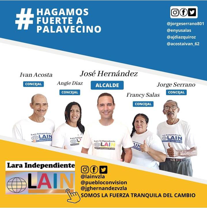 ¡Despierta Palavecino! Sal a votar este 21 de Nov por <a href="/lainvzla/">Lara Independiente</a>, José Hernández Alcalde y su equipo de Concejales.

Para la construcción de un nuevo tejido social, el establecimiento de una cultura transformadora y una nueva sociedad...✔
