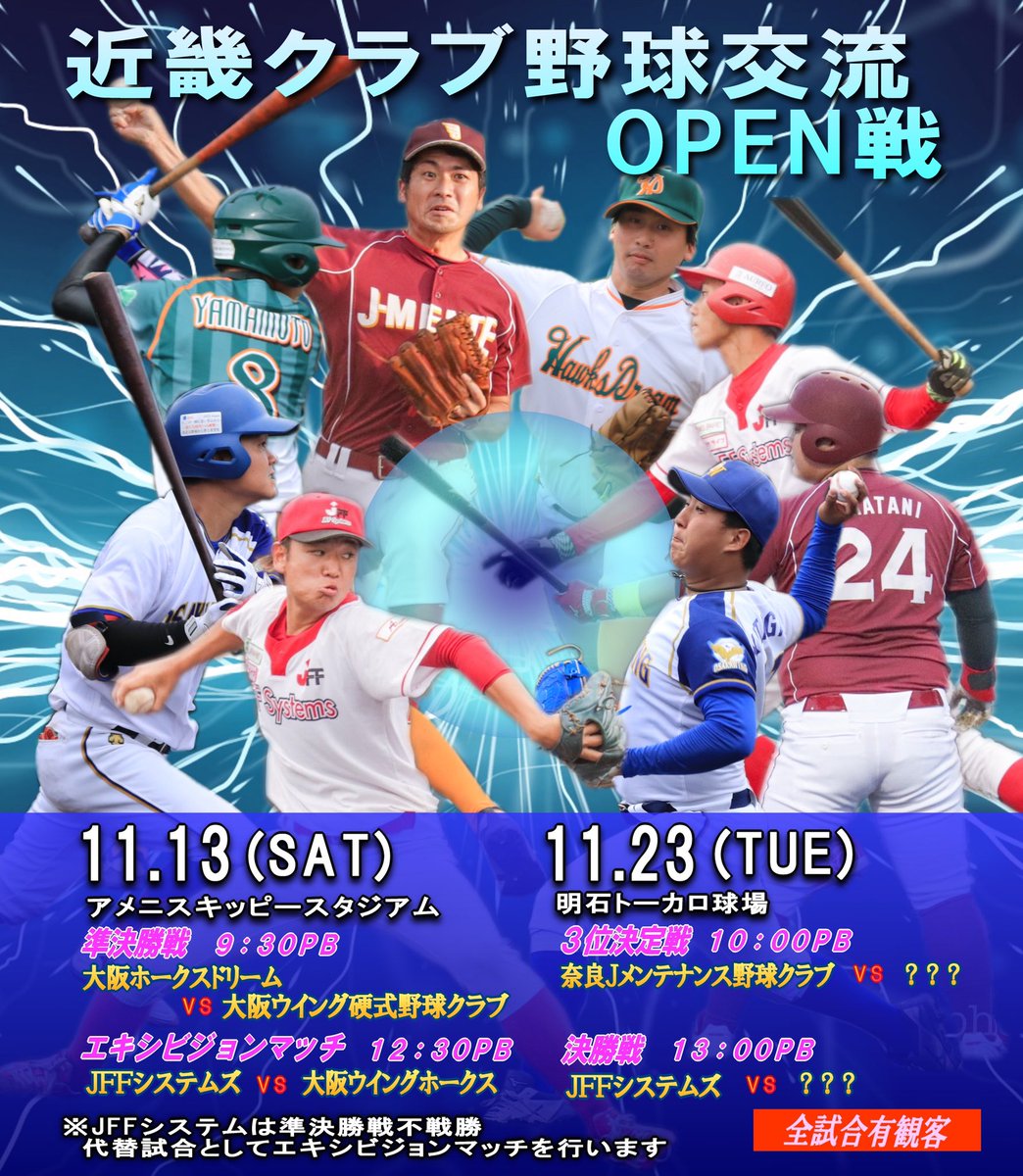 Hawksdream_bb's tweet photo. 🌟近畿クラブ野球交流OPEN戦🌟

打ち切りとなった近畿クラブ野球交流大会のベスト4に残ったチームで【1位】を決めるOPEN戦が決定❗️

11/13(土)
第1試合【準決勝】
🆚大阪ウイング硬式野球クラブ様
PB:9:30

第2試合【エキシビションマッチ】
🆚JFFシステムズ様
※大阪ウイング様と混合チーム
PB:12:30 https://t.co/LdvmSdqTO3