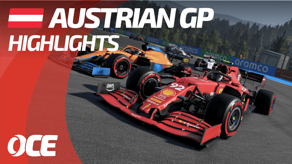 OCERacingLeague's tweet photo. 🔴Austria came and went... Seven cars battling for the lead! A championship swing and a tense finish! Check out the race highlights for OCE-RL 2 at Round 8. The Austrian Grand Prix!

📺🍿YouTube: https://t.co/SZ6UiPlpAo

#OCERL2 #AustrianGP #F12021game #simracing #Highlights https://t.co/UQScEpKARI