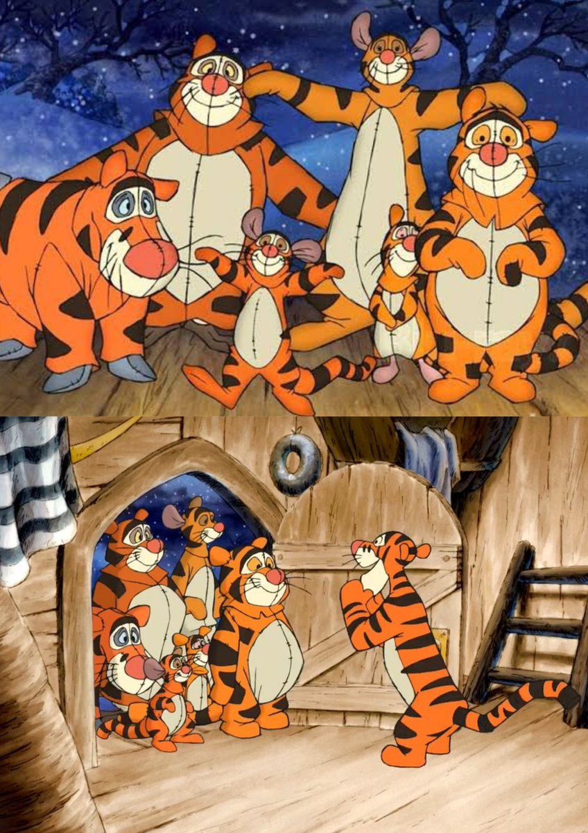 Como olvidar cuando los amigos de Tigger se disfrazaron de tiggers porque Tigger nunca encontró a su familia tigger. 🧡🖤😢