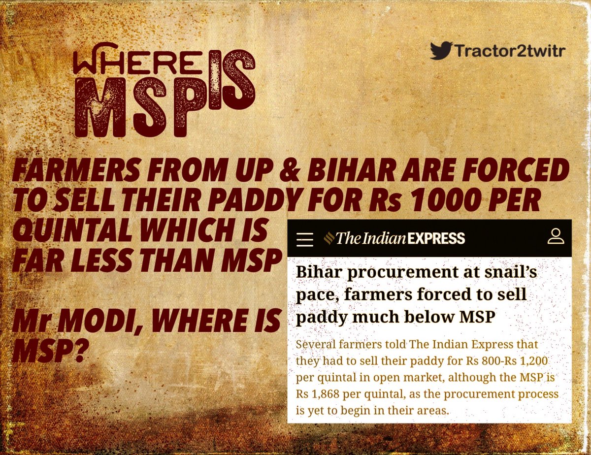 Tractor2twitr's tweet photo. MSP थी, है, रहेगी
But where is it?
Farmers are selling their crops way below MSP and facing huge losses.

#Modi_Where_Is_MSP https://t.co/9dRlMONoL9