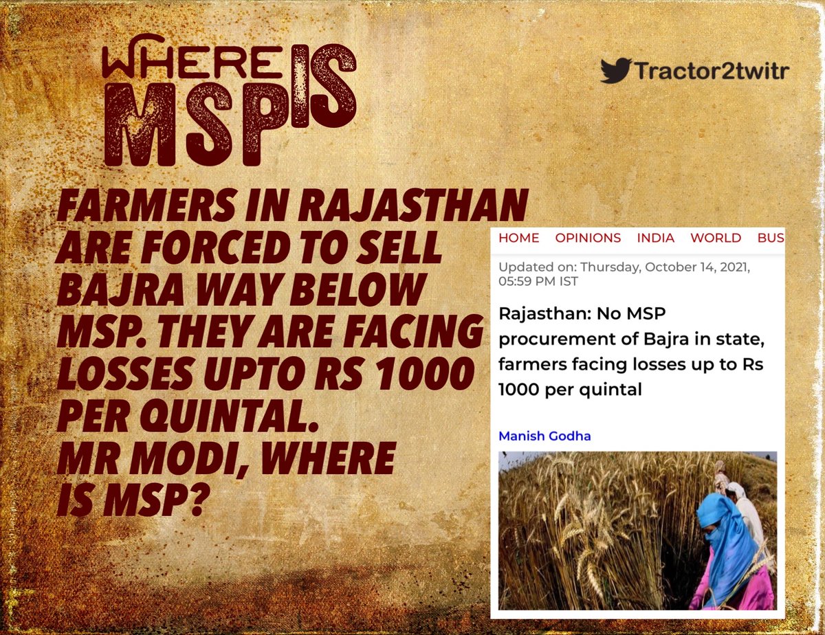 Tractor2twitr's tweet photo. MSP थी, है, रहेगी
But where is it?
Farmers are selling their crops way below MSP and facing huge losses.

#Modi_Where_Is_MSP https://t.co/9dRlMONoL9