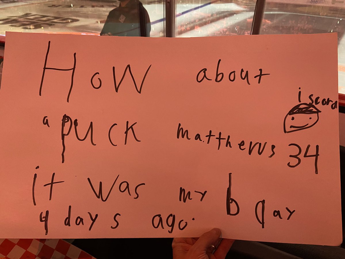 First <a href="/MapleLeafs/">Toronto Maple Leafs</a> game for this kid, in Philly and the trainer hooks him up with a puck.  Fan for life. Go Leafs Go!!!
