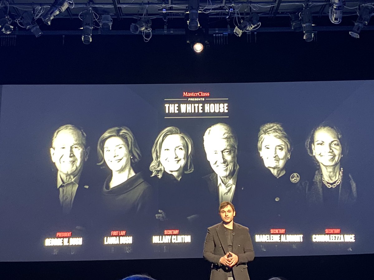 kerrymflynn's tweet image. Big announcement from @MasterClass tonight includes the launch of “The White House” classes:
- President George W Bush
- First Lady Laura Bush
- Secretary Hillary Clinton
- President Bill Clinton
- Secretary Madeleine Albright 
- Secretary Condoleezza Rice

#MasterClassFirstLook