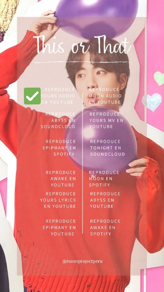 Rockandlove12's tweet photo. @MoonProjectPeru 1.Yours
#MoonProjectPeru #JinDayIsSoon #Yours #JIN https://t.co/stQvzkwNOD