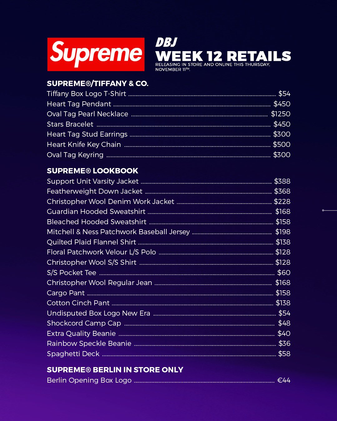 Supreme store on sale prices