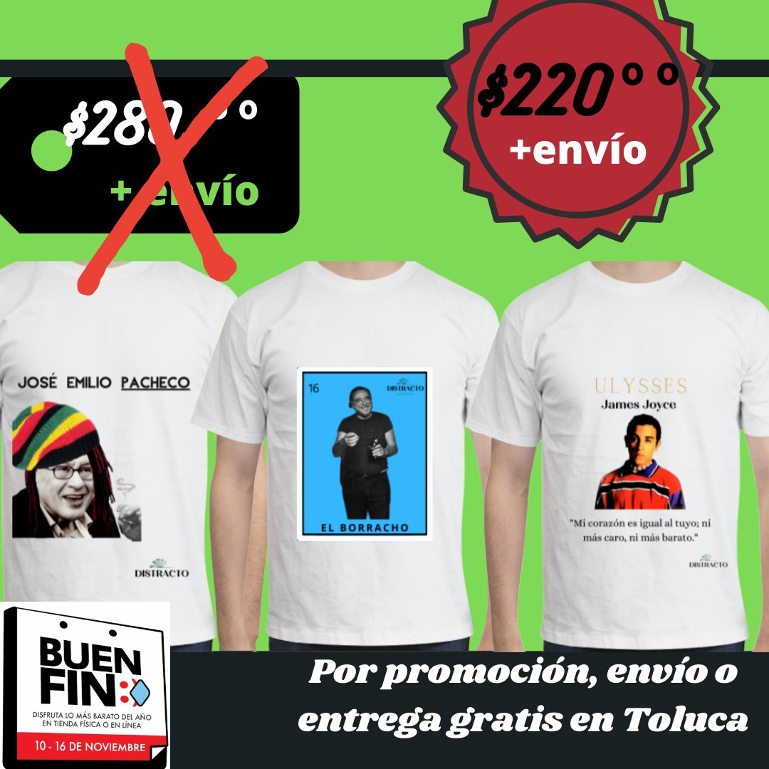 DistractoE's tweet photo. Promociones del #BuenFin2021 
#Literatura #Letras #Editorial #Distracto #DistractoEditorial #Merch #Venta #Playeras #BuenFin https://t.co/KupVYr74rA