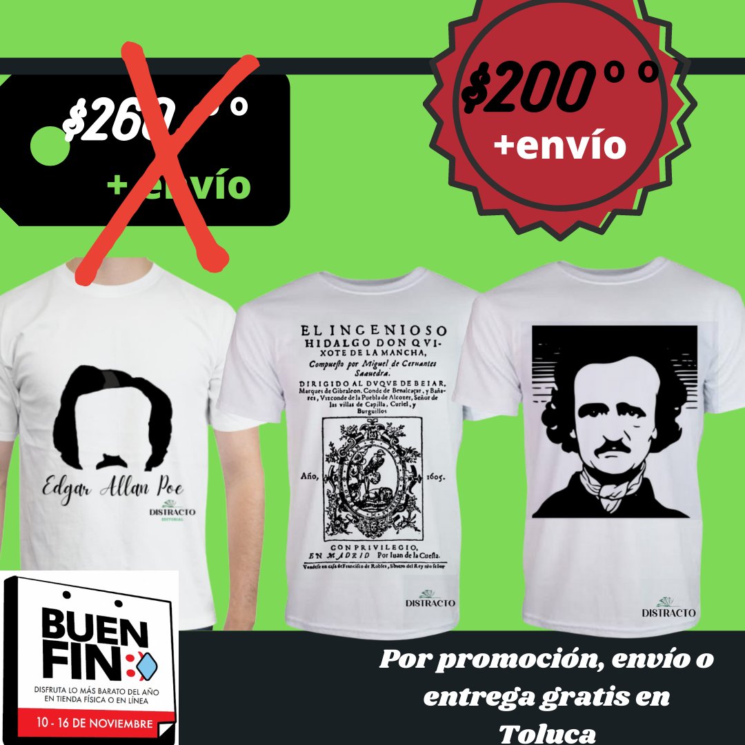 DistractoE's tweet photo. Promociones del #BuenFin2021 
#Literatura #Letras #Editorial #Distracto #DistractoEditorial #Merch #Venta #Playeras #BuenFin https://t.co/KupVYr74rA