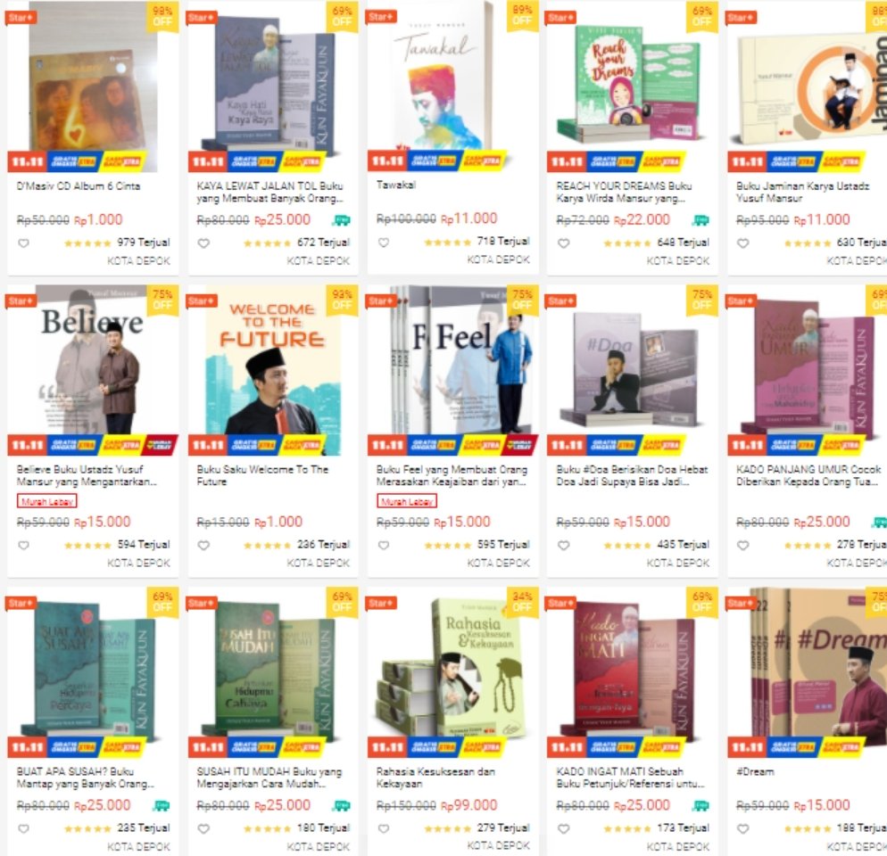 Yusuf_Mansur's tweet photo. tgl cantik nih 11.11, kalo yang pada demen belanja online, sekalian jangan lupa juga buat nambah ilmu, nambah amalan, nambah pengetahuan.

Ini tmn2x di Buku Yusuf Mansur nginfoin klo ada diskon sampe 98%. Jadi harga buku bisa cuman seceng alias Rp.1.000.

https://t.co/Qj0V9r7pYK https://t.co/XW5VuuF3Mb
