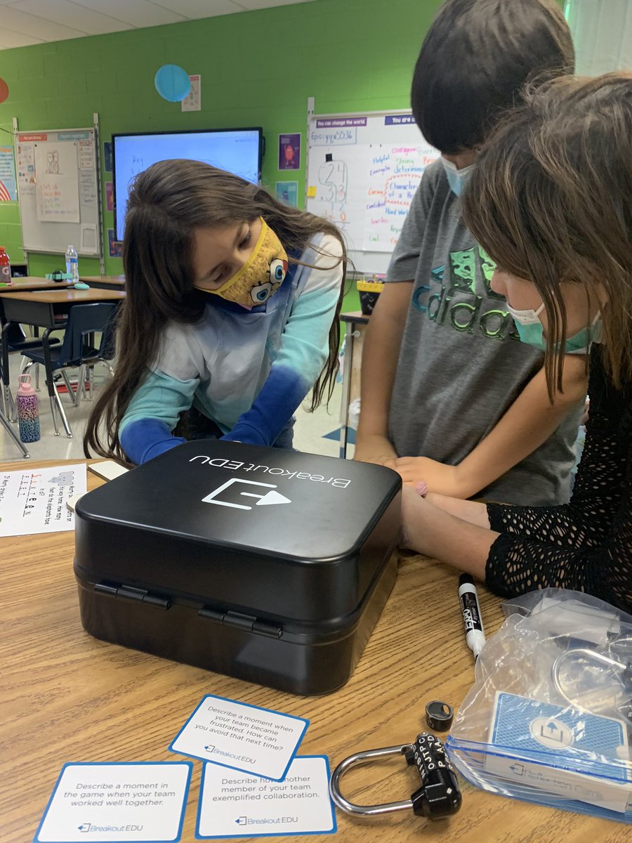 Ss brushing up on multiplication skills using <a href="/breakoutEDU/">Breakout EDU</a>! They are getting great at digital locks. Using the physical locks was a whole new ball game! Collaboration and perseverance at the forefront! @fcpsk12
