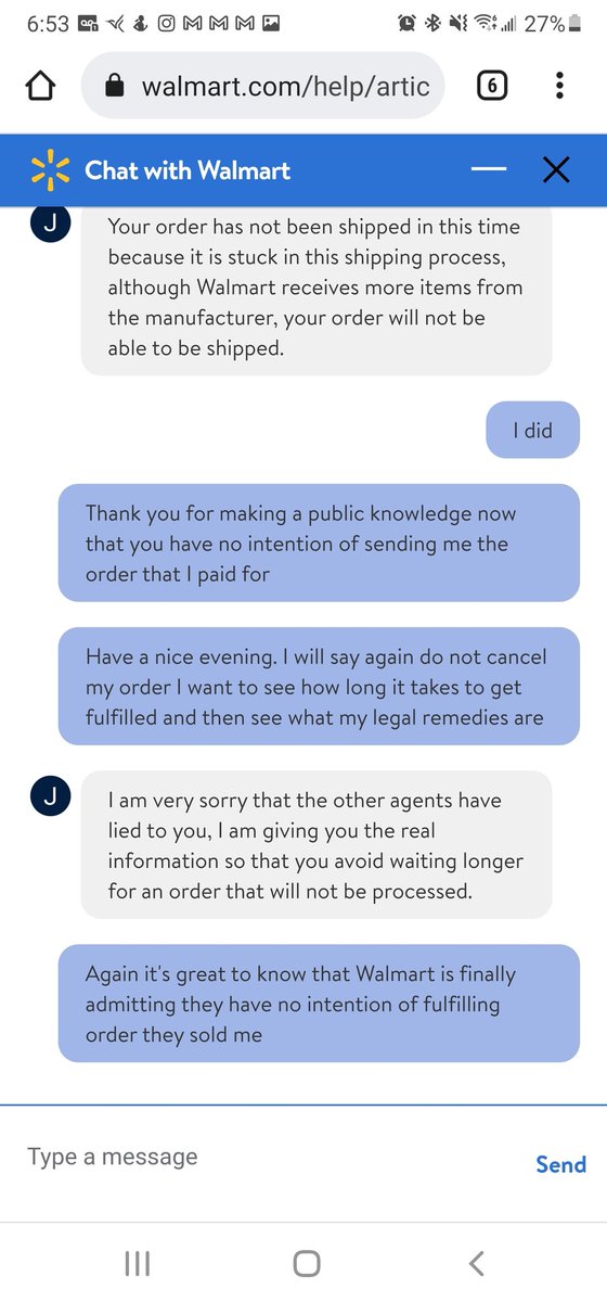 adventure4us's tweet photo. @mattswider @Walmart fyi, customer service is at least being honest.... https://t.co/qBI302ZLH2