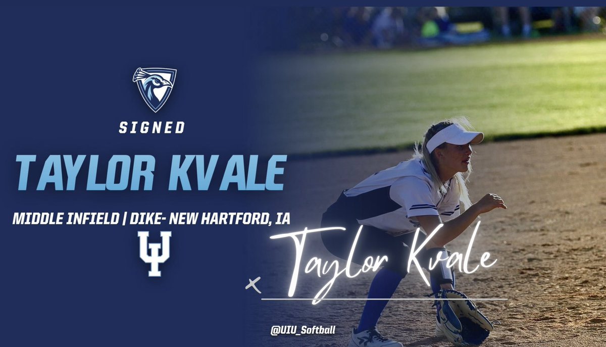 UIU_Softball's tweet photo. Last, but certainly not least! Another small town Iowa gem! A 3x all state softball &amp; 4x all state track star is officially a Peacock! 

💥Middle Infield
📍Dike-New Hartford, IA
✍️SIGNED✍️

Welcome to the Peacock Family, 
@taylorkvale 🦚

 #FeathersUp x #Time2TapIn https://t.co/K4TmRpnrMO