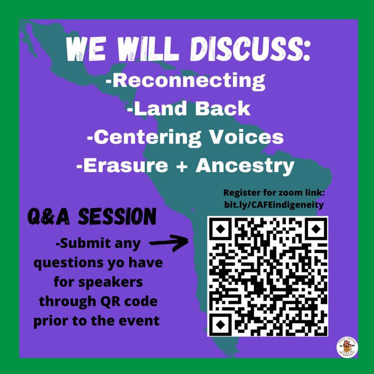 CAFEatUVA's tweet photo. Join us next Monday for a conversation with Native students where we will discuss reconnecting, centering Indigenous voices, supporting Indigenous people in Latin America and will have a Q&amp;A!🤍. 

Register today: https://t.co/9HcYXpe31d https://t.co/pzgIWsqLrh