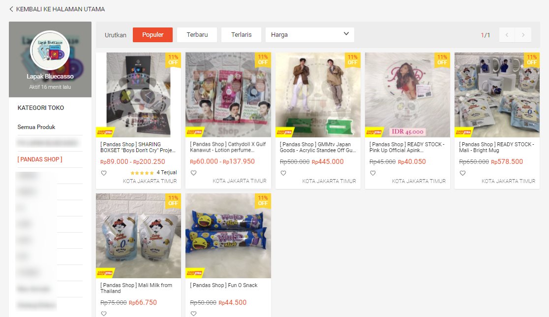 [ PROMO 11.11 ]

Sharing Boys Don't Cry Project Box Set <a href="/Tawan_V/">เทย์ทาวาฬ</a> 
Cathydoll X Gulf Kanawut Lotion Perfume <a href="/gulfkanawut/">gulfkanawut</a>
GMMtv Japan goods Off Gun acrylic standee <a href="/off_tumcial/">เริ่มต้นทำให้เกิดเป็นรูปเป็นร่าง</a> <a href="/AtthaphanP/">ATTHAPHAN PHUNSAWAT</a>
Mali w/ Mug Bright <a href="/bbrightvc/">bright</a> 
Fun-O snack Krist <a href="/kristtps/">คุณพี⛅💛</a> 

Link :
shopee.co.id/shop/3559172/s…