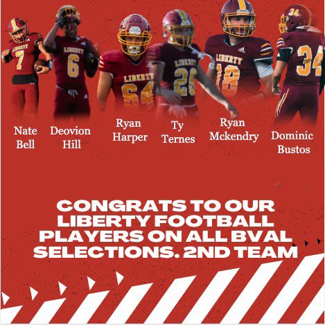 🗽🦁 🏈 2nd team BVAL. 4/6 coming back! <a href="/NateBell_7/">Nate Bell</a> <a href="/deovionhill/">Deovion Jamal Hill</a> <a href="/TyTernes10/">Ty🤯</a> <a href="/ryan_mckendry/">Ryan McKendry</a> <a href="/bustos_dom/">Dominic Bustos</a> Ryan Harper <a href="/LHSLionsSports/">Liberty Athletics</a> <a href="/lhslionsfb/">LibertyLionsFootball</a>