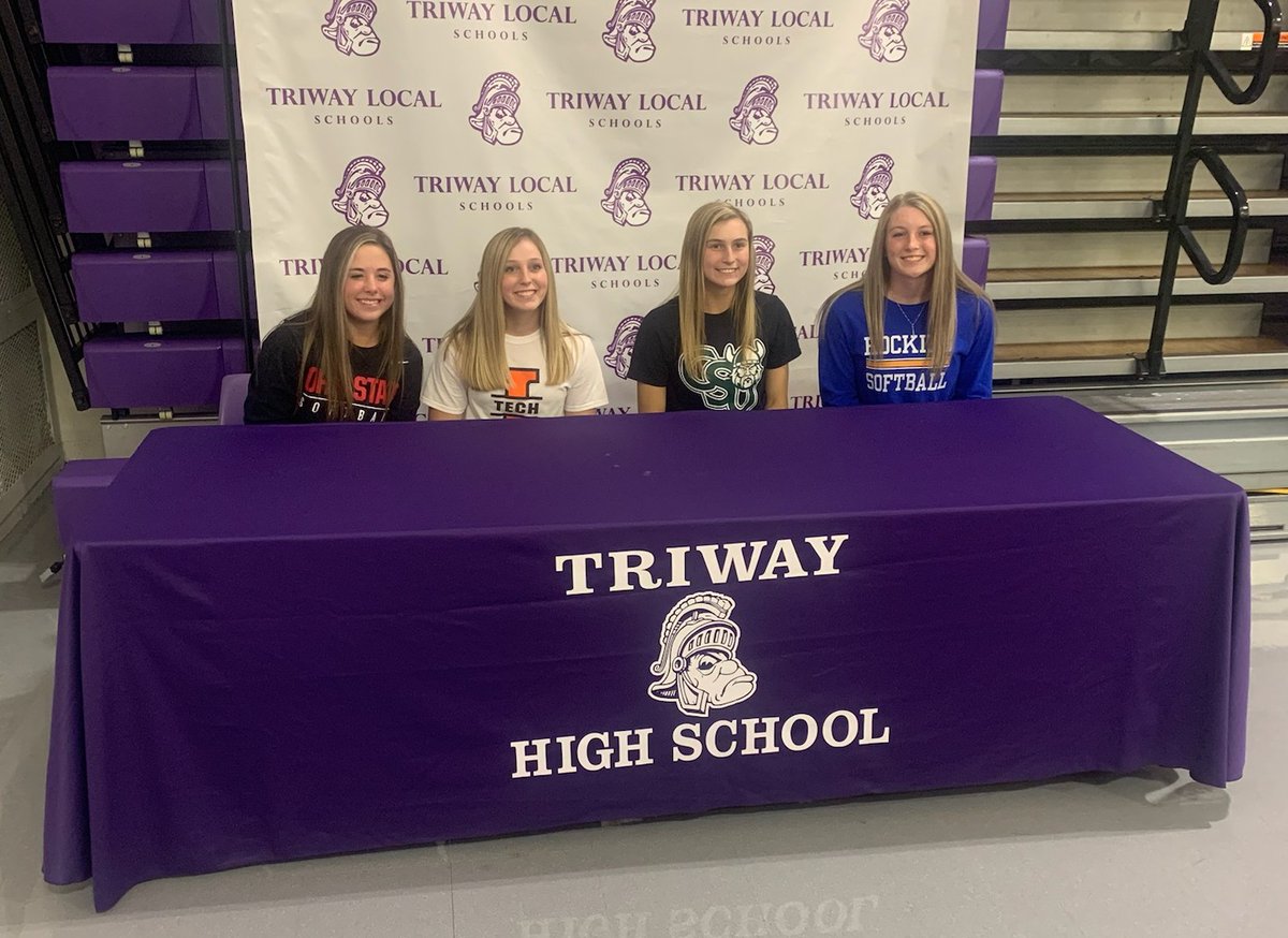 Congratulations to these Triway Softball student-athletes who will be playing softball in college!

From left to right: Hailey Massaro (Ohio State), Haylee Pruitt (Indiana Tech), Emily Yacapraro (Cleveland State), and Katie Hoffa (Hocking College)