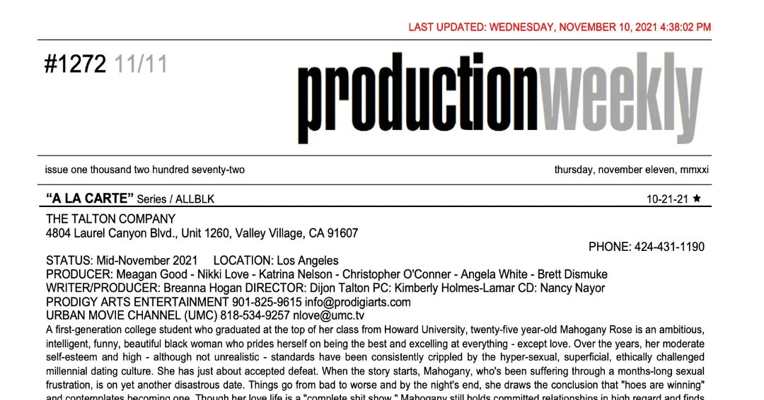 #RT <a href="/prodweek/">Production Weekly</a>: Production Weekly - Issue 1272 - Thursday, November 11, 2021 / 139 Listings - 31 Pages - Production Weekly buff.ly/3kqJg55