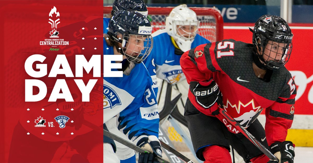 HockeyCanada's tweet photo. GAME DAY! Don’t miss the action as 🇨🇦’s National Women’s Team opens a three-games-in-four-days series against 🇫🇮 in Helsinki on Thursday morning.

⏰ 7:30 a.m. ET/4:30 a.m. PT
📺 @TSN_Sports
📊 https://t.co/nnGNEpI4dI   

#OurGameIsBack | @sobeys https://t.co/CFkGpNcg7a