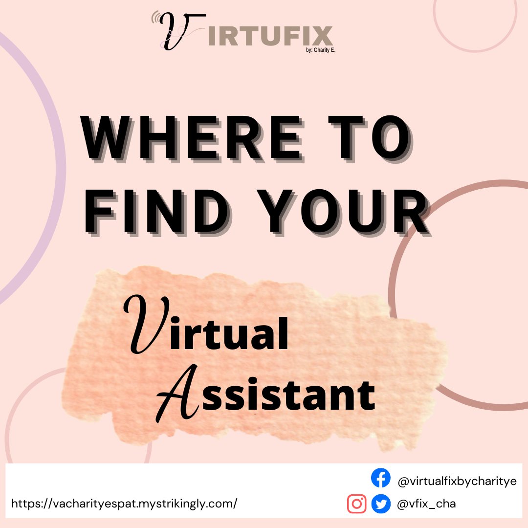 vfix_cha's tweet photo. Here are some sites where you can find your VA: 💻👧

VIRTUFIX by CHARITY E:
LinkedIn: https://t.co/OkP5yCRidn
Website: https://t.co/tNY1H5m0K3

OTHER SITES:
Fiverr
Upwork

Connect with me now! :)

#virtufix #generalvirtualassistant#hireava #freelancersites https://t.co/9HvhFkJabZ