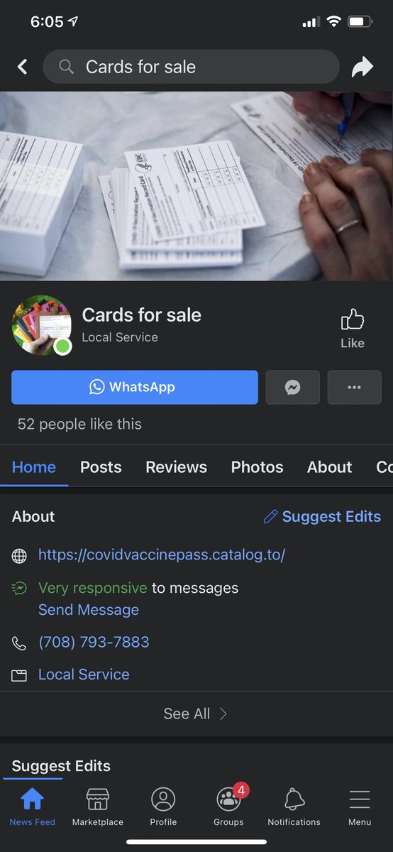 FelissaHay's tweet photo. Wow apparently selling fake vaccine cards isn’t a problem to @facebookapp @Meta https://t.co/n8gVHHkgbS