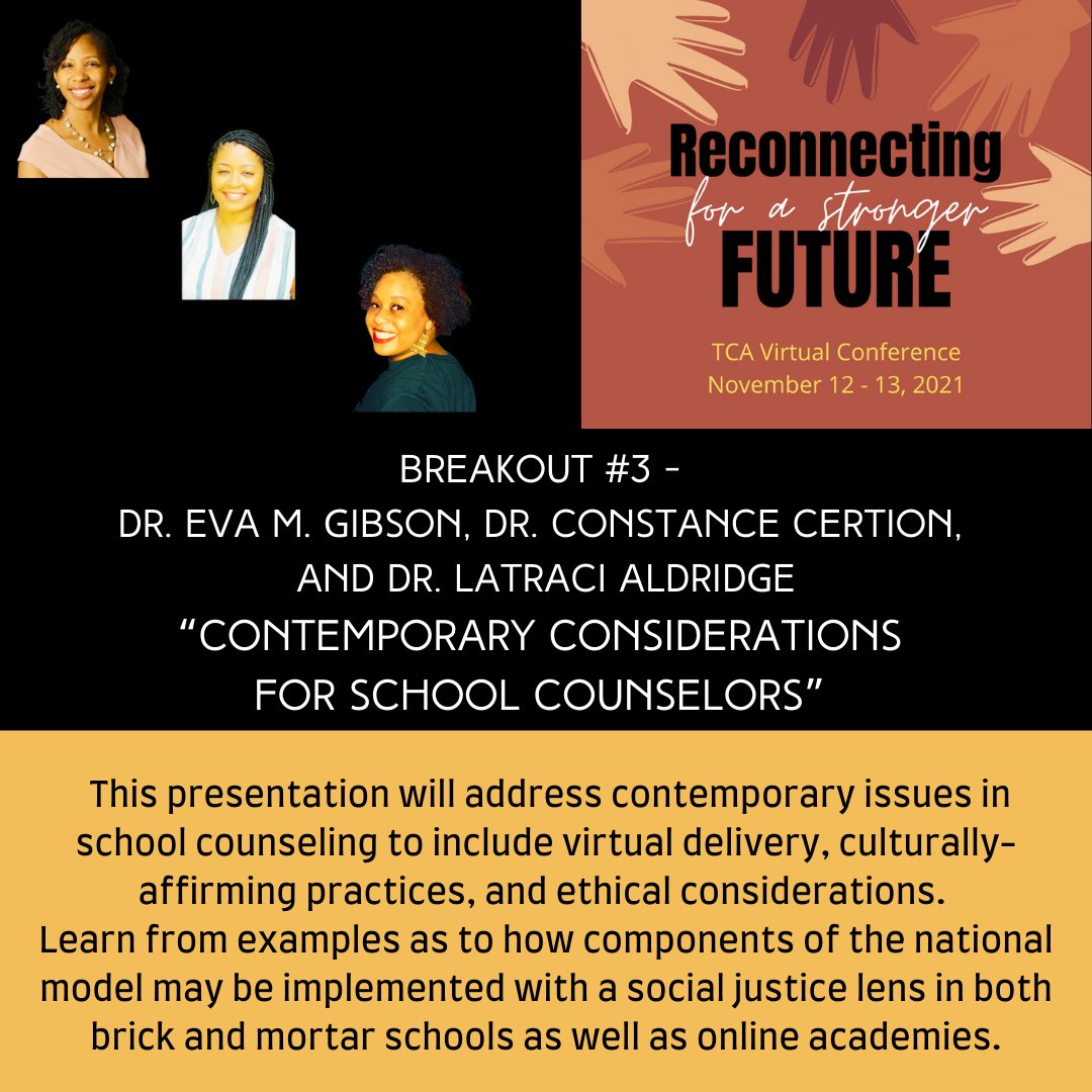 It is Conference Week!!!! Are you registered?  For our second Breakout Session - choose between these two.    Register here - tcacounselors.org/conference