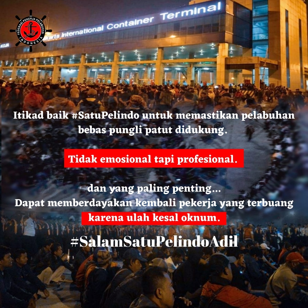 katailham08's tweet photo. Tak ada pesta yang tidak berakhir, kobarkan semangat dan berjuang sampai akhir ✊
@indonesiaport @JICTIndonesia @erickthohir 
@KemenBUMN @Disnaketransdki 

#SPCMenggugat
#SatuPelindoAdil https://t.co/KwbOucIZEe