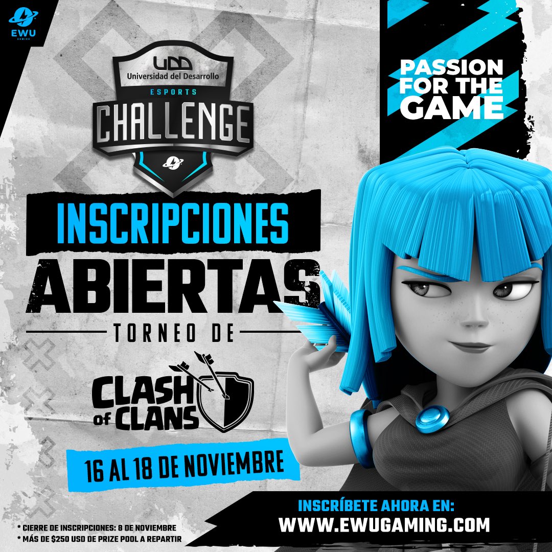 🔊Ultimos días de inscripciones para el primer desafío 🔥⚡️<a href="/UDD_cl/">UDD</a> eSports Challenge⚡️

<a href="/CoCEsports/">Clash of Clans Esports</a> 🔥Gratuito🔥Torneo exprés🔥Internacional 🔥Premios🔥

#udd #ClashOfClans #ewugaming #gaming #esports