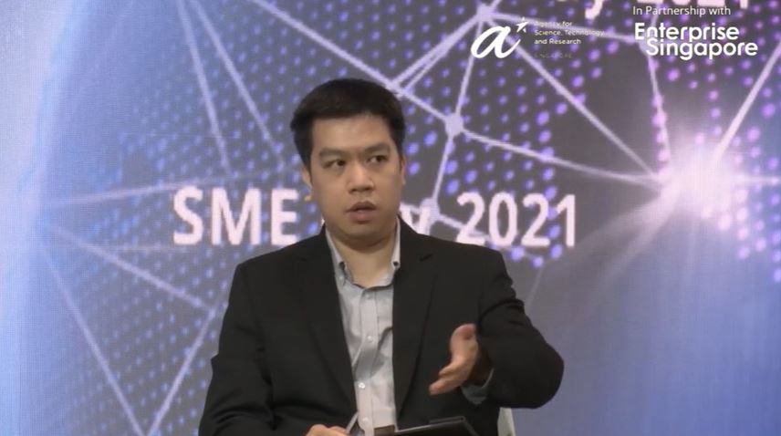 ASTARsg's tweet photo. Wilson Deng, Arcstone on #innovation: Innovation for the sake of innovation is not going to work. You need to identify your need, and then try various solutions to solve it. Don't give up just because your first solution fails. #SWITCH2021 https://t.co/mL9KV06hBN