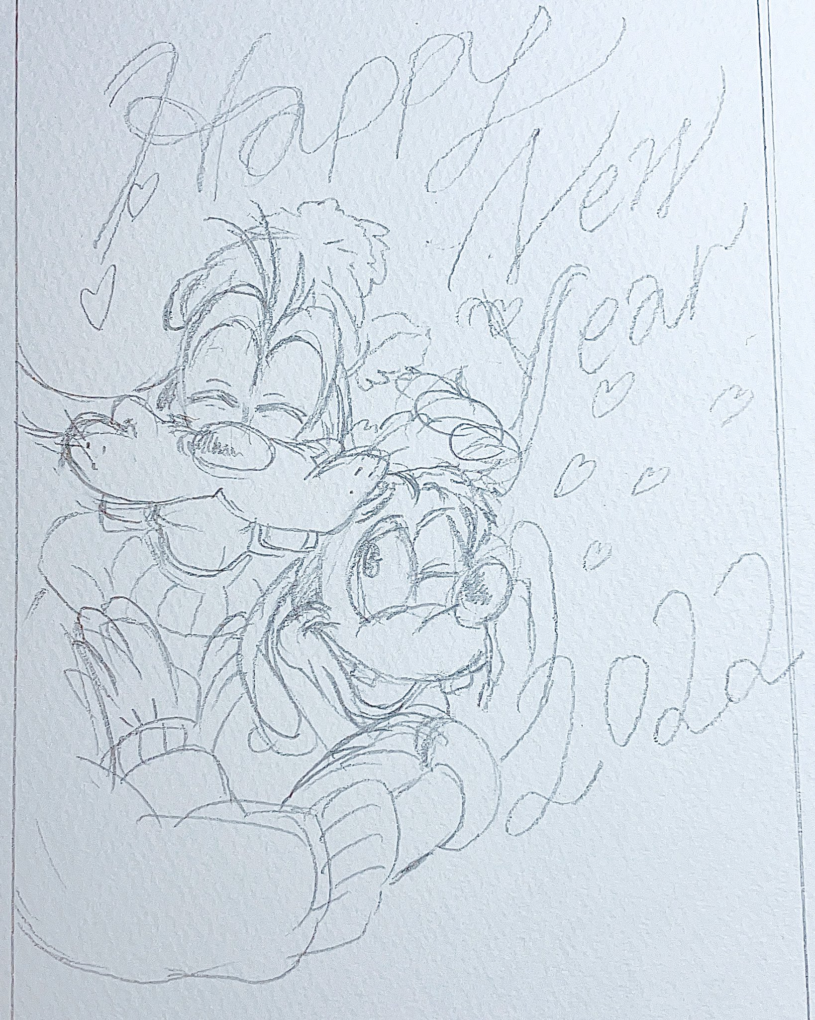 ぼうし さき うたうデザイナー 年賀状イラスト その２ いっつも年賀状を手描きで描いてくれるともだちからのリクエストで グーフィーとマックス いい感じ 年賀状 ディズニー Disney イラスト アナログイラスト コピック グーフィー