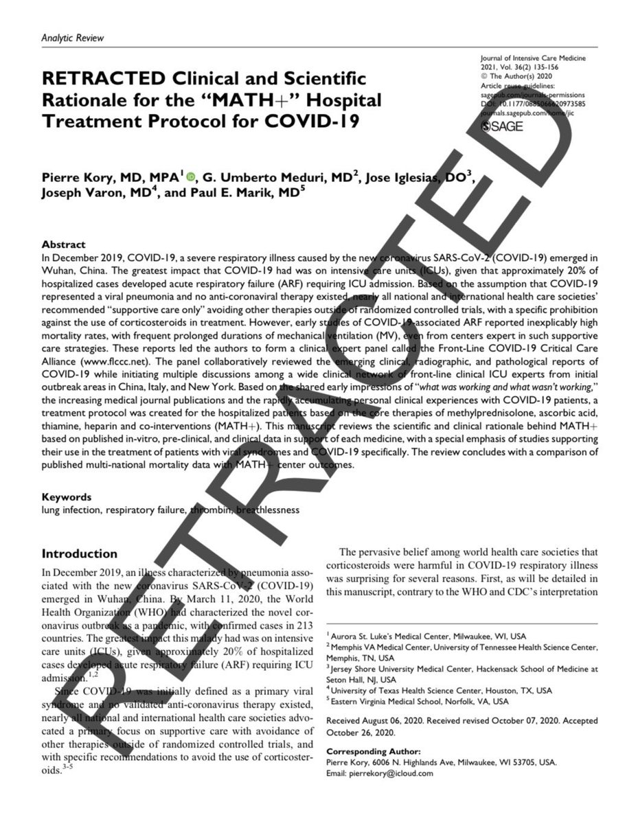 nickmmark's tweet photo. The Marik MATH protocol study was just retracted because of major stats errors: they thought mortality was 6%; it was actually 28%

Its reasonable to wonder about another underproduced Marik study: the 2017 @accpchest study at the same hospital showing that vitamin C cures sepsis https://t.co/3v4ArjFiAA