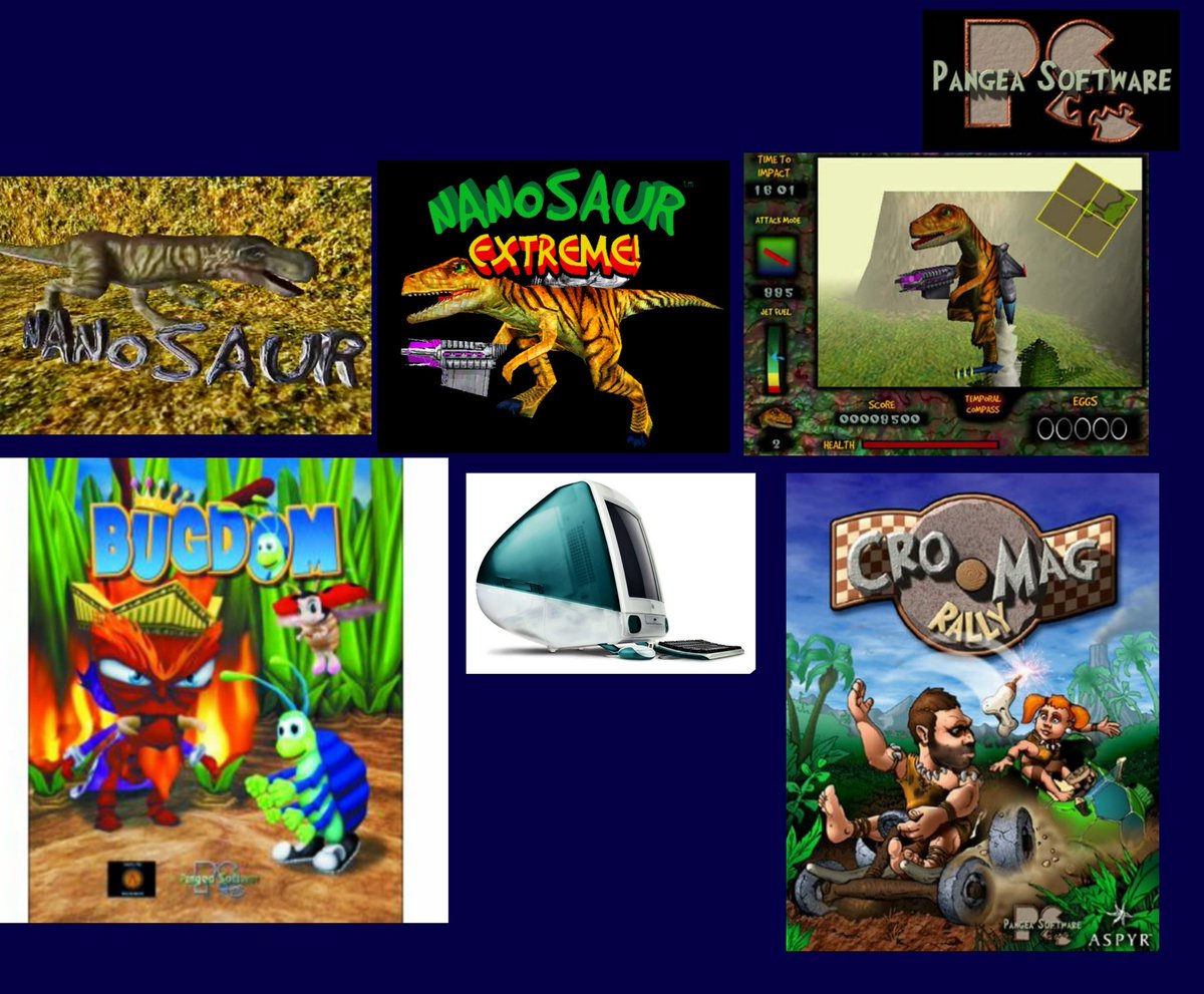 Techman1992's tweet photo. Does anyone remember playing these games on the iMac G3 at home or at school back in the day?🙂😀 Nanosaur, especially Nanosaur Extreme, was my favorite. 😈 #pangeasoftware #nanosaur #nanosaurextreme #bugdom #cromagrally #imac #imacg3 #nostalgia https://t.co/lcCNZpZayY