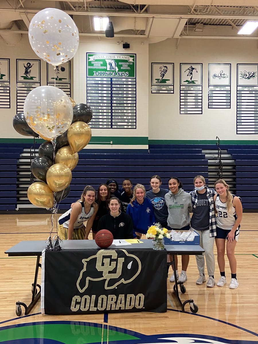 MustangsWBB's tweet photo. This was so awesome!!! Congrats to @allyfitz5 and @CUBuffsWBB Those Buffaloes are getting a tremendous player and person! #SigningDay https://t.co/PJLXzLP4fc